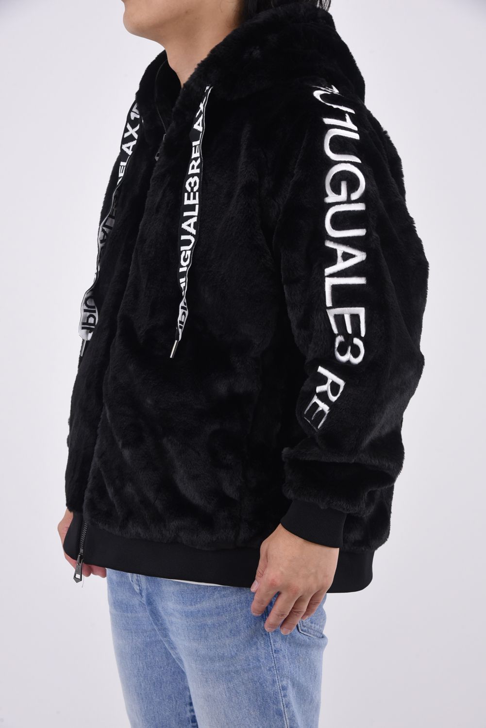 BOA LOGO HOODIE / ワイドスピンドル 袖ロゴ ファーブルゾン ブラック