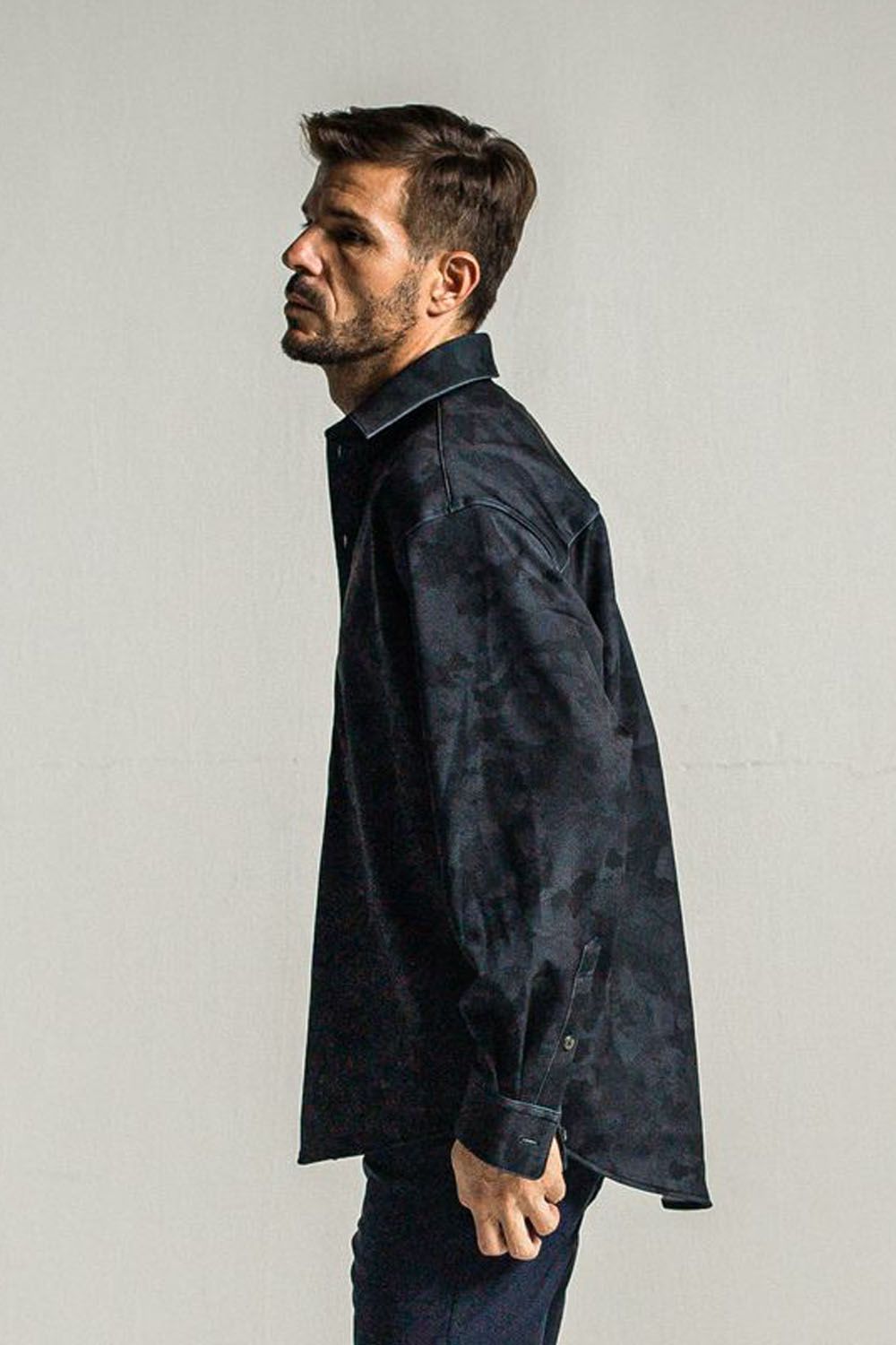 JERSEY JACK SHIRTS / 裏起毛 カモフラージュ ジャックシャツ ブラック