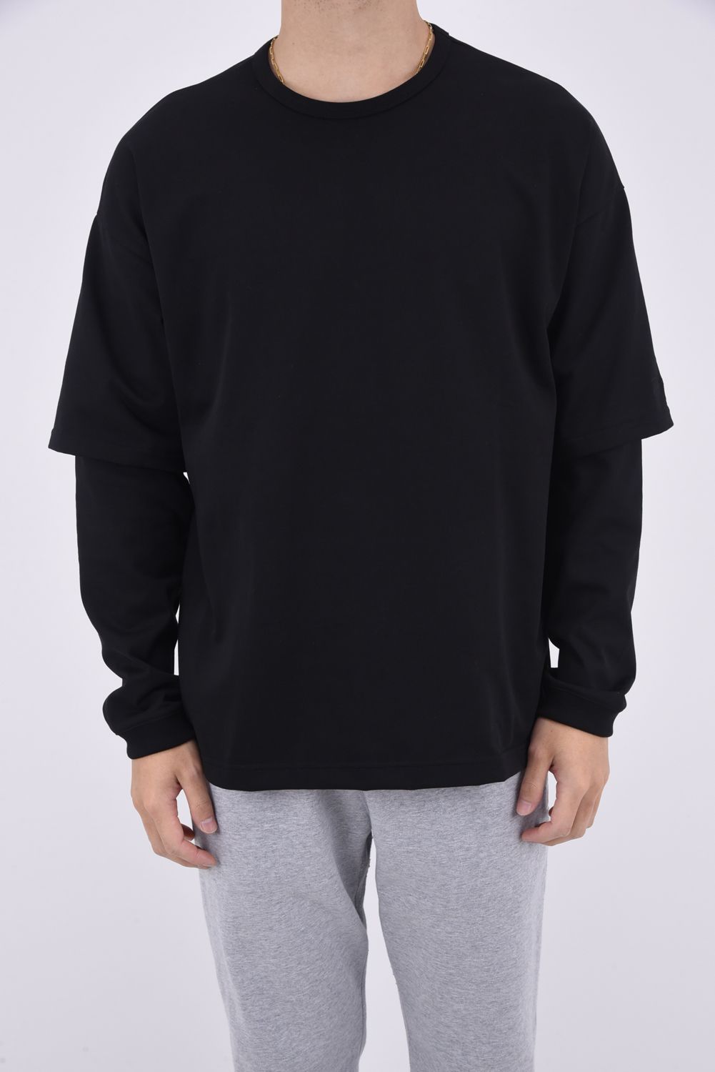 【gossip別注】 FAKE LAYERED LONGSLEAVE / ロングスリーブフェイクレイヤードTシャツ ブラック