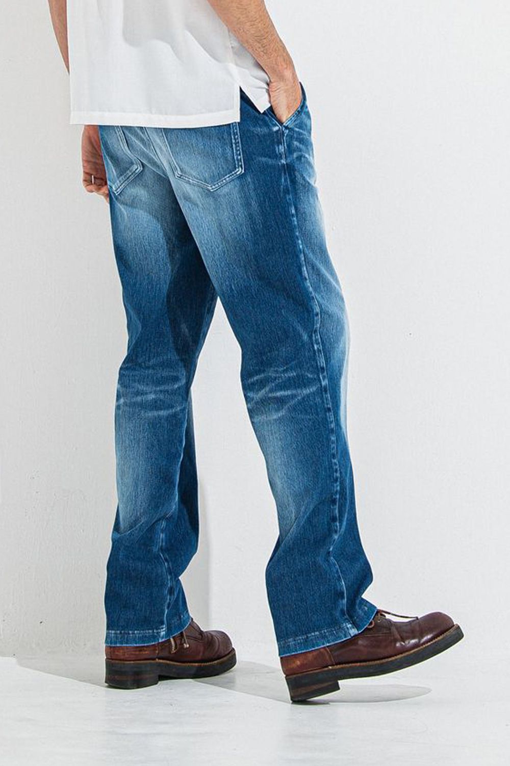 DENIM JERSEY WIDE PT / ジャージデニム セミワイド ワンタック スラックス型イージーパンツ ダークインディゴ
