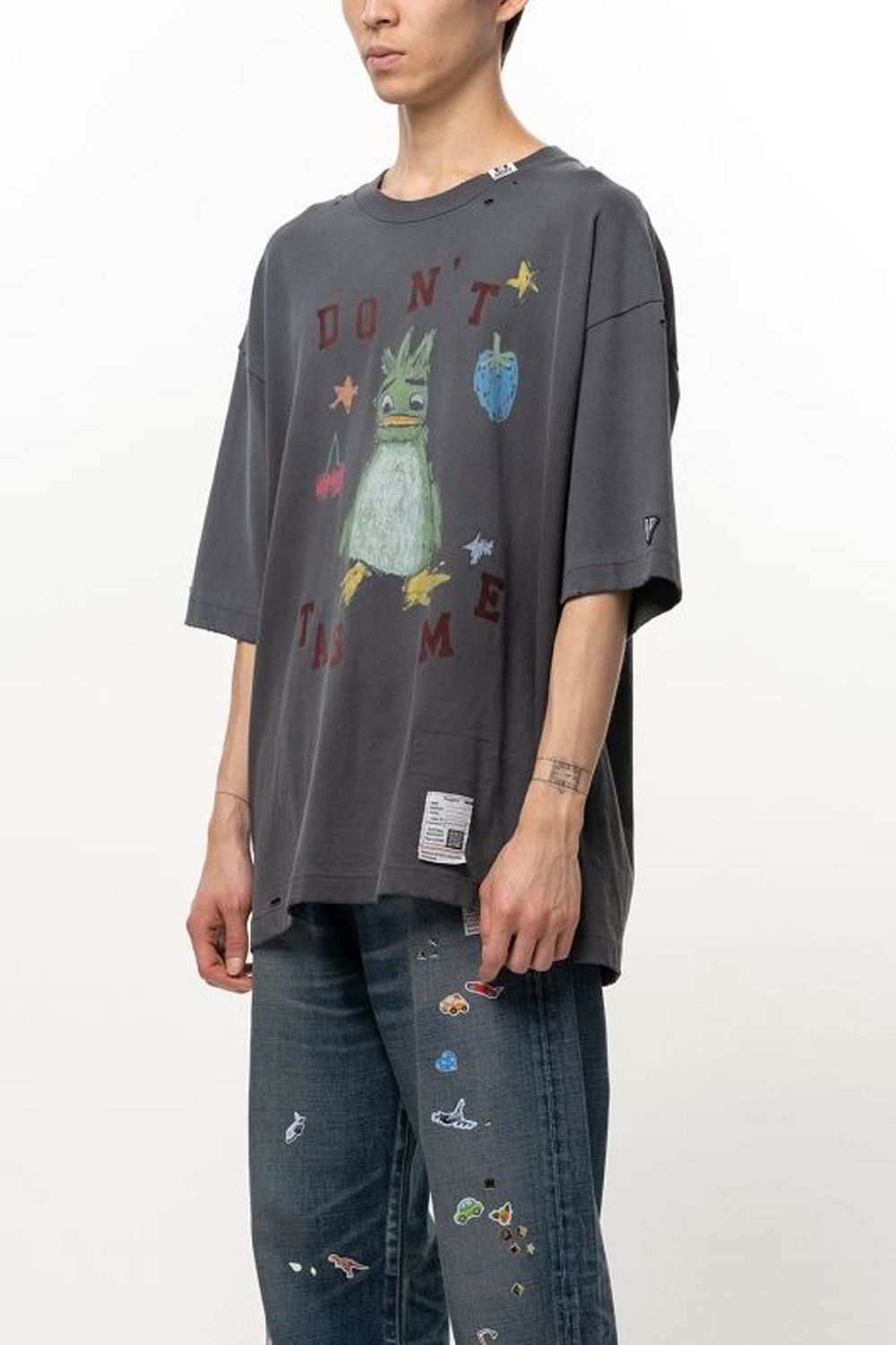 KIDS DOODLE T-shirt / キャラクタープリント 刺繍ワッペン Tシャツ (ブラック)