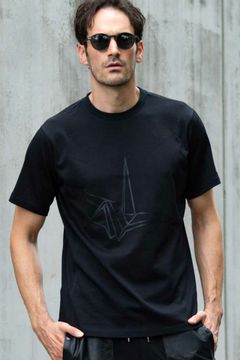 BIG CRANE T-SHIRT / 折り鶴プリント クルーネック Tシャツ ブラック
