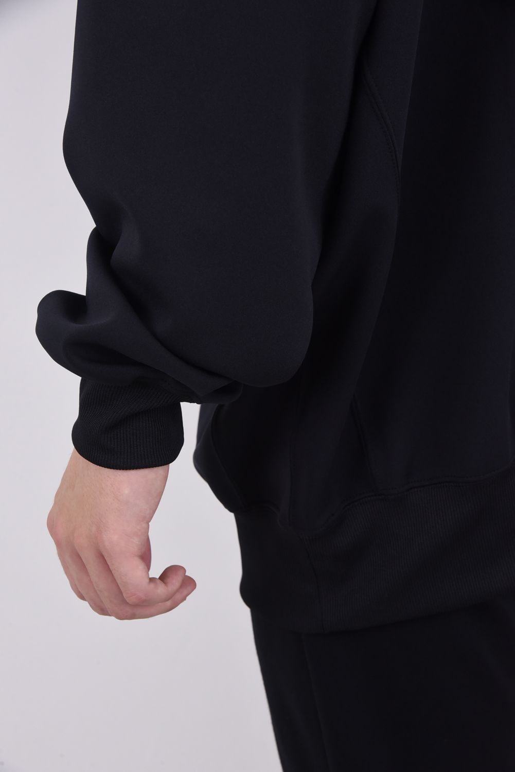 113 SPORT / THESAINT MAFIA / AIR BOOST BIG CREW L/S BLACK / ロゴプリント ストレッチジャージ ロングスリーブ ブラック