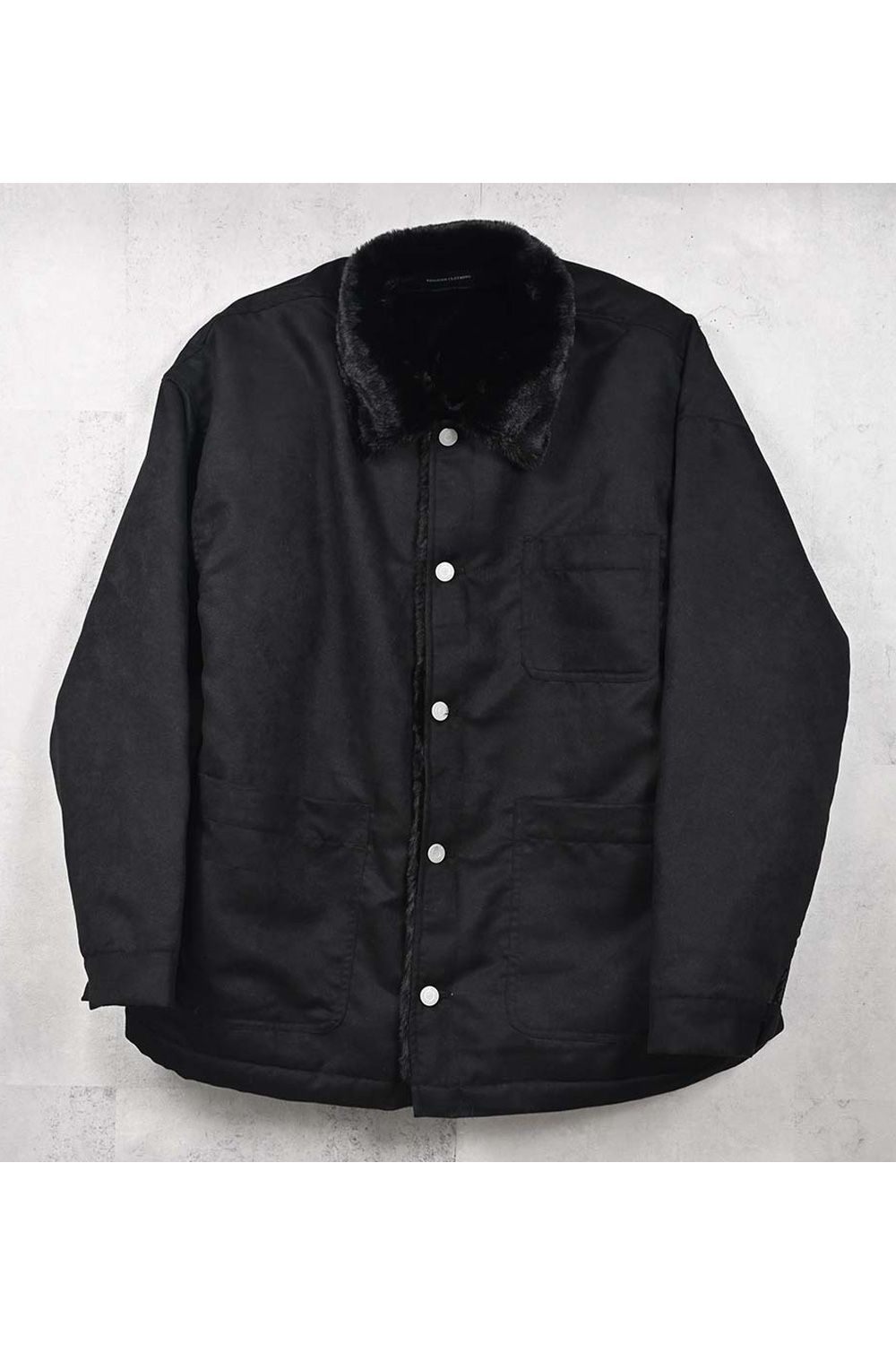 SUEDE FUR CAVER ALL /  エコ スウェード ファーカバーオールジャケット (ブラック) (11月中旬入荷予定) ※オーダー締切：9月1日(月)18:00