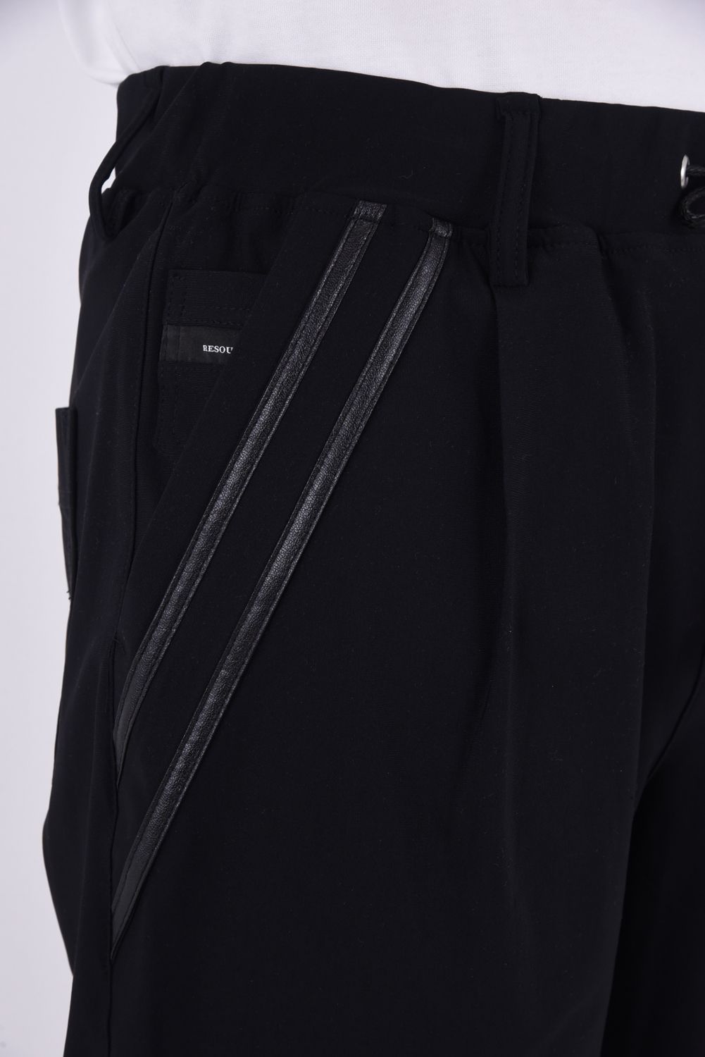EDGE NYLON SEMI WIDE PT / ナイロンマイクロファイバー エコレザーライン セミワイド イージーパンツ (ブラック/ブラック)
