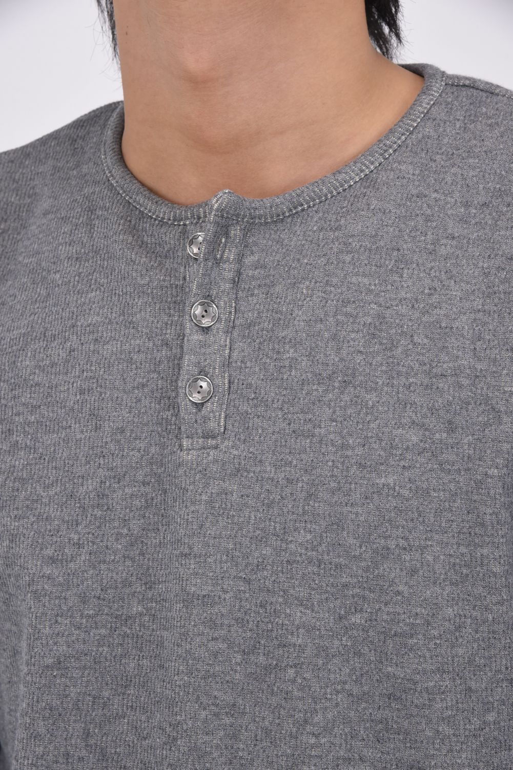 VELOURS FLEECE THERMAL HENRY / 裏起毛 サーマル生地 ロングスリーブ ヘンリーネック (グレー)