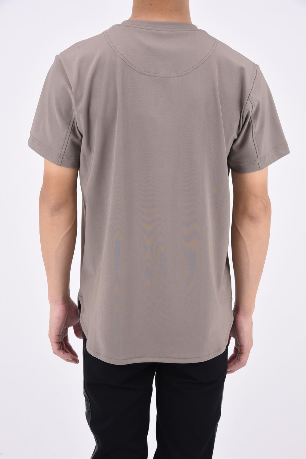 ROUND BIG HENLEY T / ラウンドカット ヘンリーネックTシャツ グレーベージュ