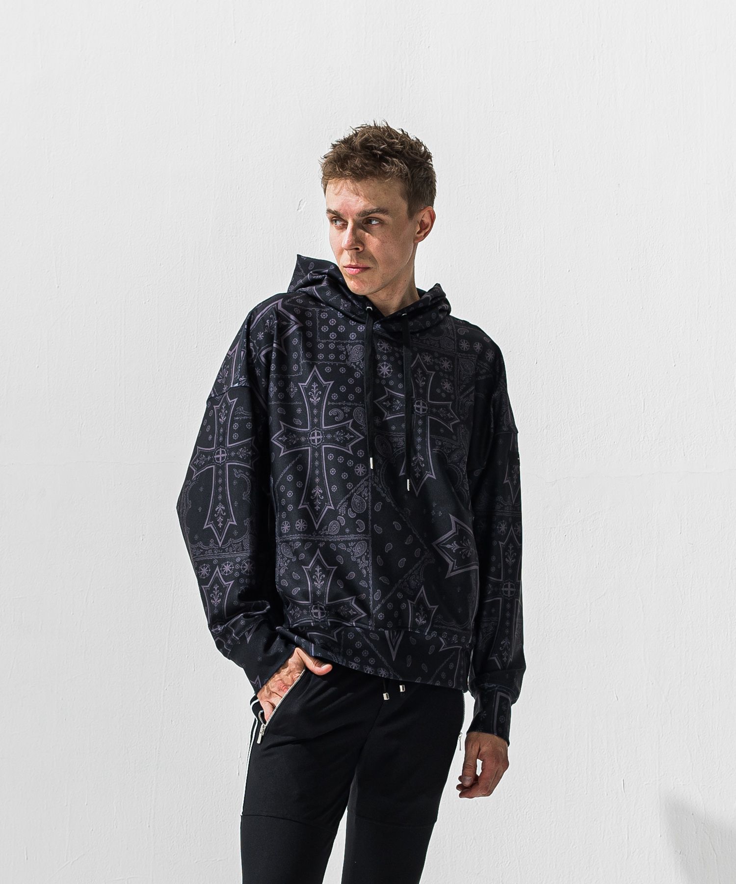 OVER HOODIE / トリコット オーバーパーカー (クロスブラック) (1月上旬入荷予定) ※オーダー締切:9月7日(月)17時
