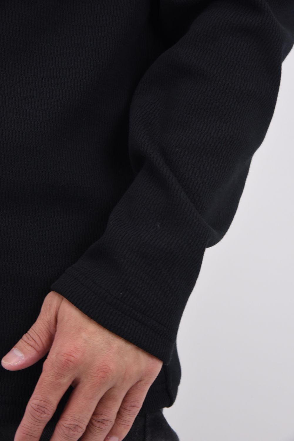 VELOURS FLEECE THERMAL HENRY / 裏起毛 サーマル生地 ロングスリーブ ヘンリーネック (ブラック)