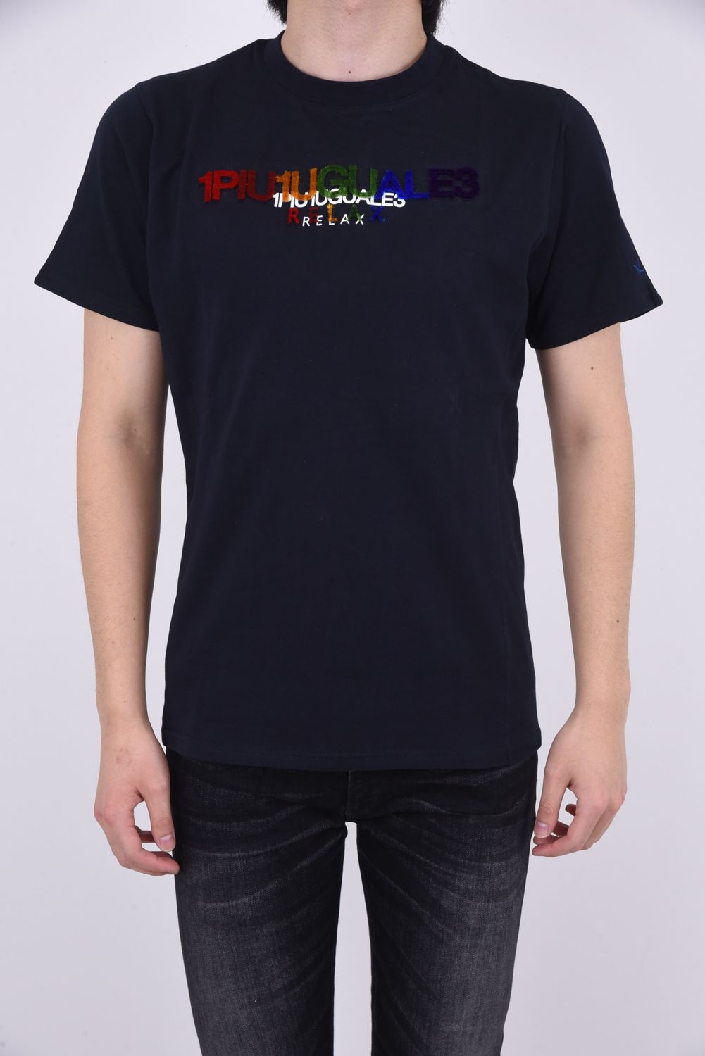 1piu1uguale3 Relax Rainbow Embroidery Logo T レインボー 3dロゴ Tシャツ ブラック Gossip
