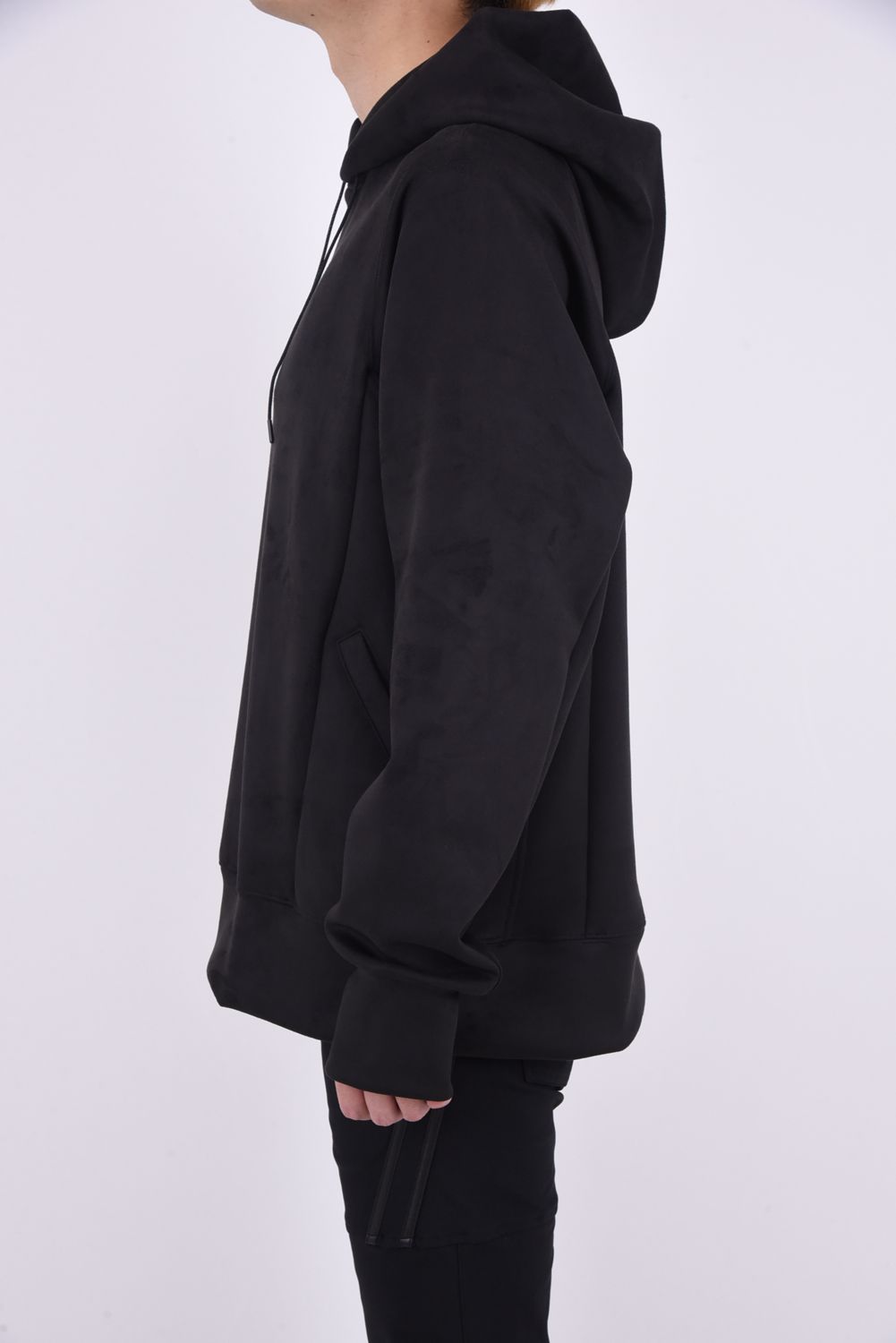 suède jersey solid pullover hoodie / スウェードジャージ プルオーバーフーディー ブラック