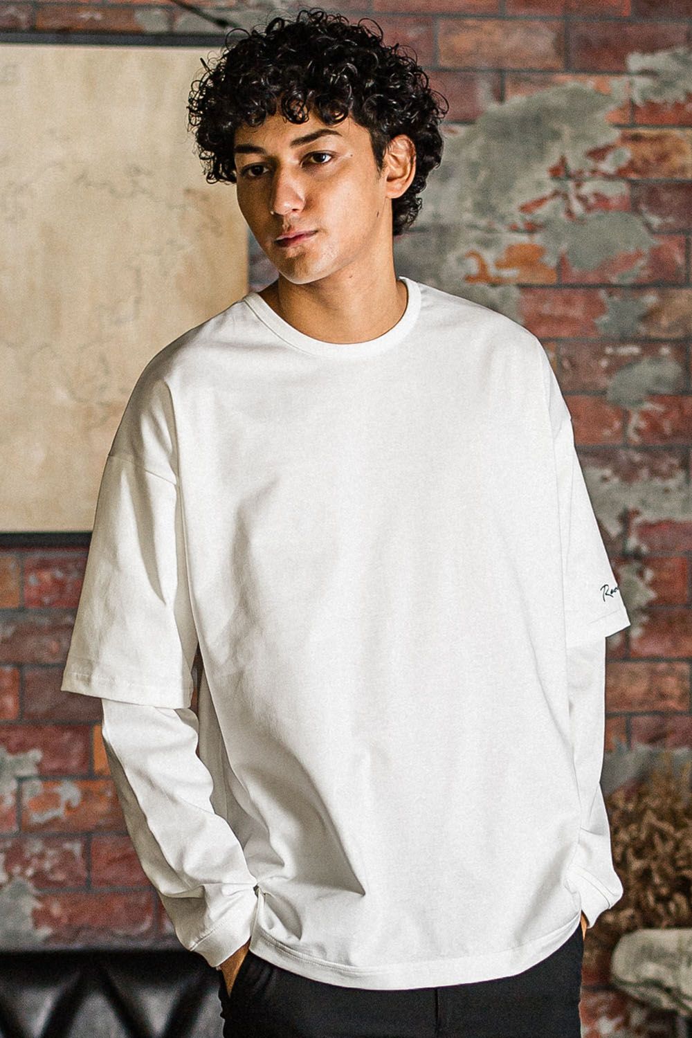 FAKE LAYERED LONGSLEAVE / ロングスリーブフェイクレイヤードTシャツ ホワイト
