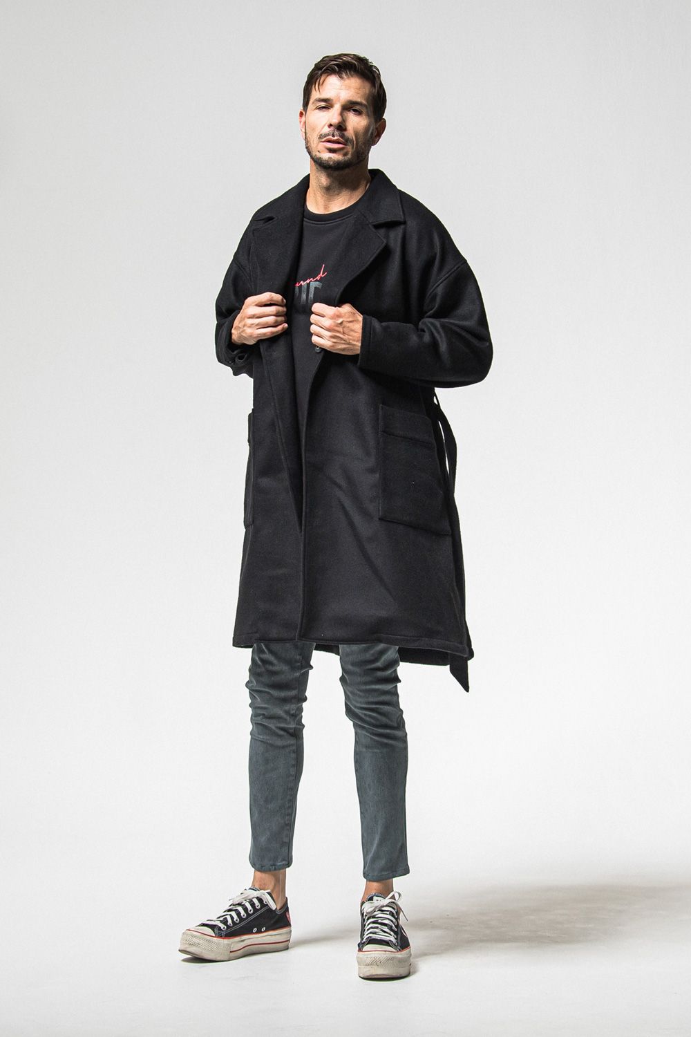 GOWN OVER COAT / ウール オーバー サイズ ガウンコート (ブラック) (11月上旬入荷予定) ※オーダー締切：9月1日(月)18:00