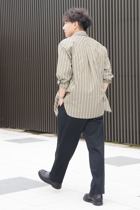 【colon】 抹茶カラーのストライプシャツを使ったスタイル
