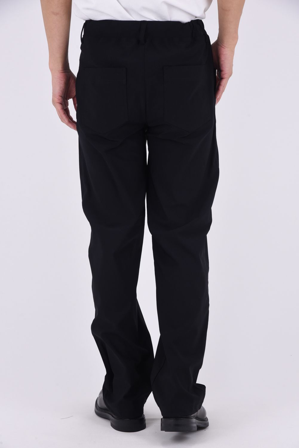 EDGE NYLON SEMI WIDE PT / ナイロンマイクロファイバー エコレザーライン セミワイド イージーパンツ (ブラック/ホワイト)