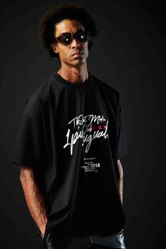 113SPORT×THESAINT MAFIA  BIG CREW FUSION SIGN / グラフィックロゴ ストレッチ クルーネック 半袖 Tシャツ ブラック