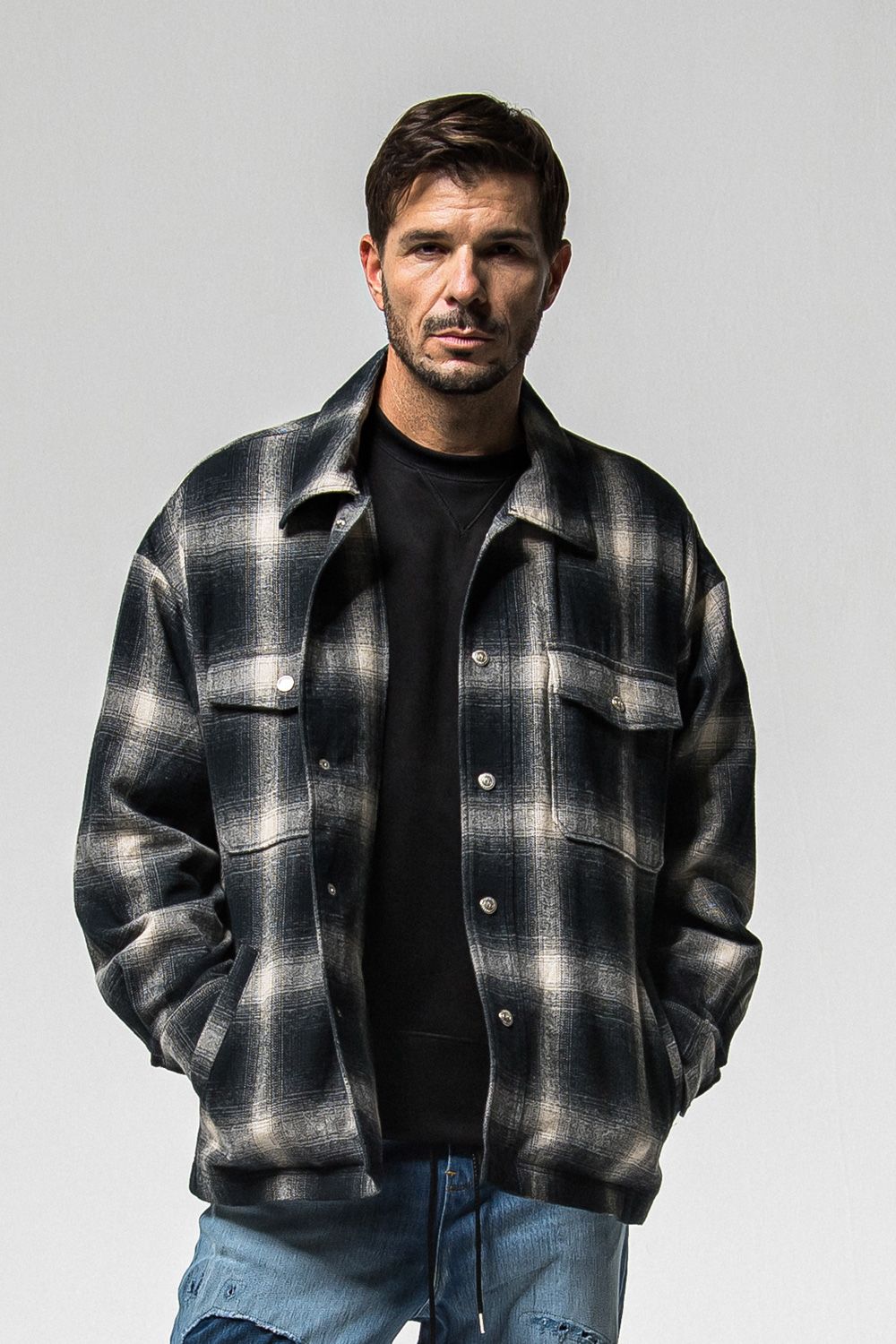 FLANNEL CHECK JK / フランネル チェック ジャケット (ブラック) (10月中旬入荷予定) ※オーダー締切：9月1日(月)18:00