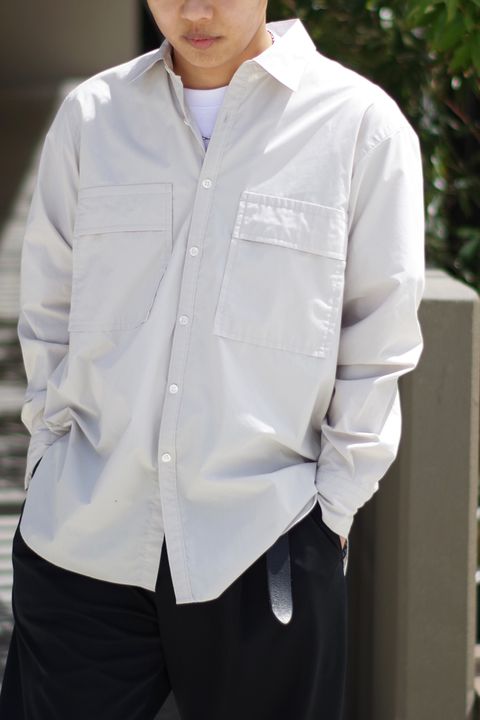 W POCKET SHIRT - PC BROAD / テクナコットン ダブルポケットシャツ グレージュ