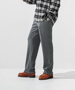 VELOURS FLEECE WIDE TUCK PANTS / 裏起毛 ベロアフリース セミワイド ワンタック イージーパンツ (チャコール) (11月中旬入荷予定) ※オーダー締切:9月7日(月)17時