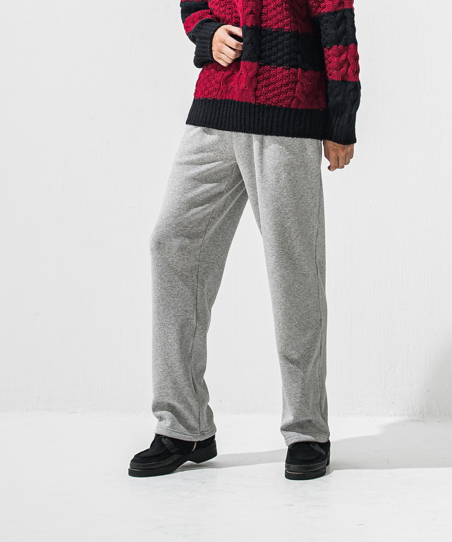 VELOURS FLEECE WIDE TUCK PANTS / 裏起毛 ベロアフリース セミワイド ワンタック イージーパンツ (グレー) (11月中旬入荷予定) ※オーダー締切:9月7日(月)17時