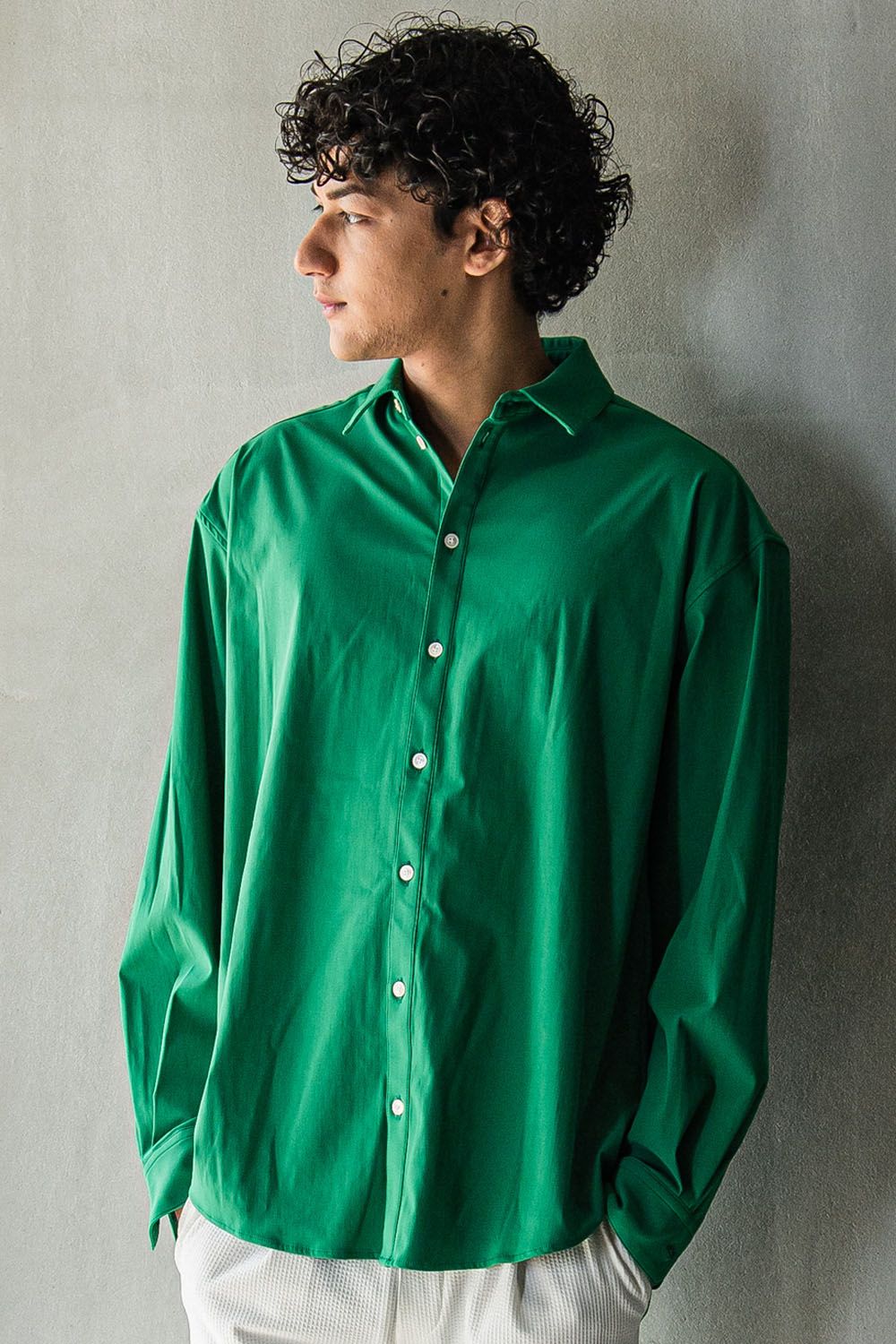 NYLON JACK SHIRTS / 【定番】 Aラインシルエット ナイロンシャツ グリーン