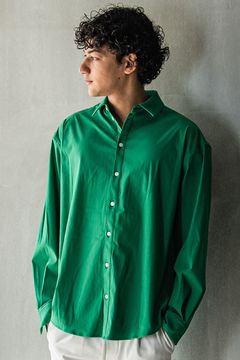 NYLON JACK SHIRTS / 【定番】 Aラインシルエット ナイロンシャツ グリーン