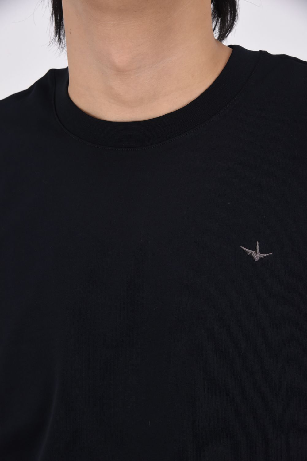 【25AW】 LONG T-SHIRT WITH RHINESTONE HEM / ラインストーンヘムシルケットロングTシャツ (ブラック)
