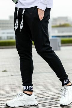 HEM LOGO LONG PANTS / ワイドスピンドル ロゴ スウェットパンツ (ブラック）