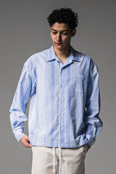 ZACK SHIRTS / Aラインシルエット オープンカラーシャツ ブルーストライプ