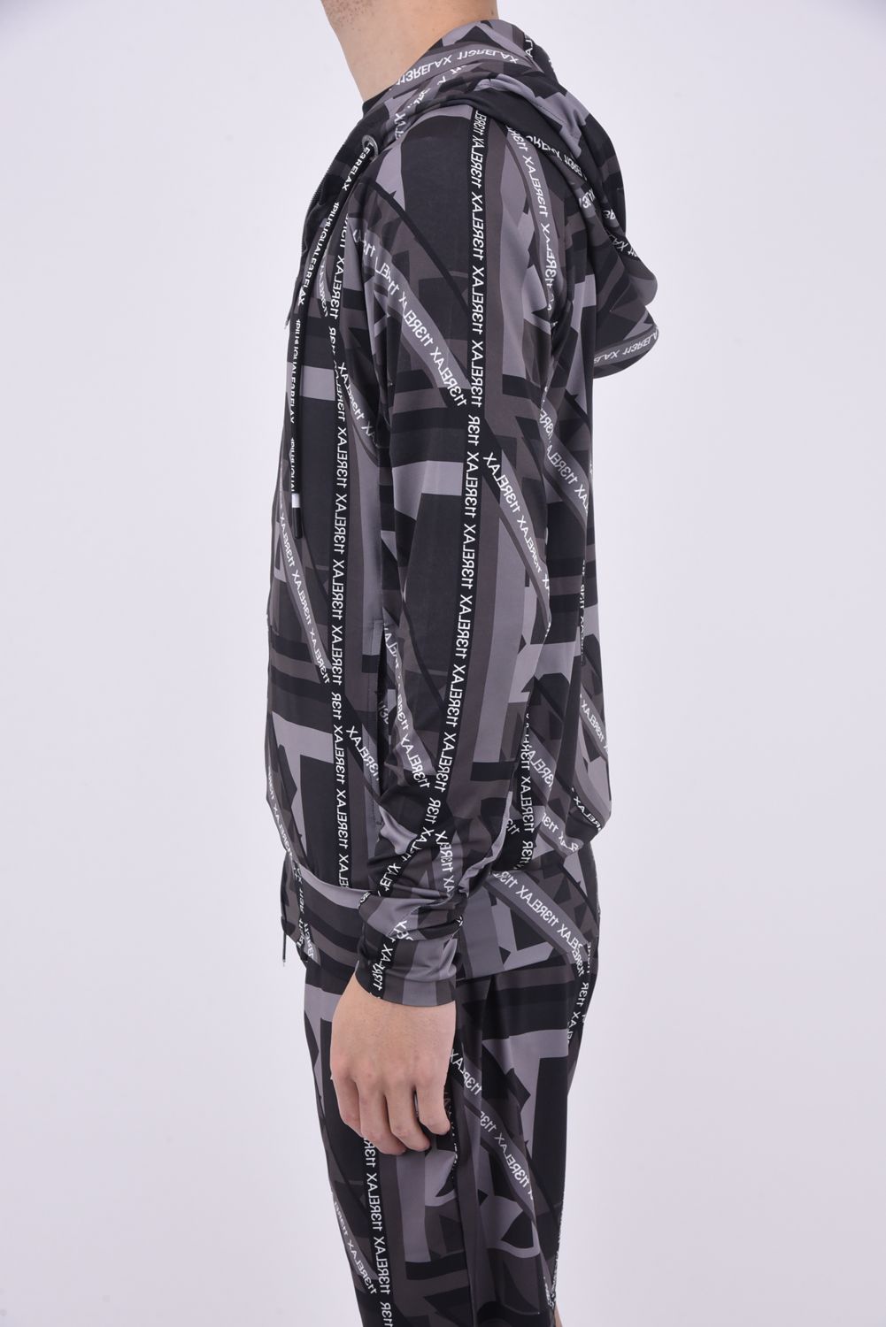 GEOMETRIC HOODIE / ジオメトリック柄 ラッシュガードパーカー チャコール×ブラック