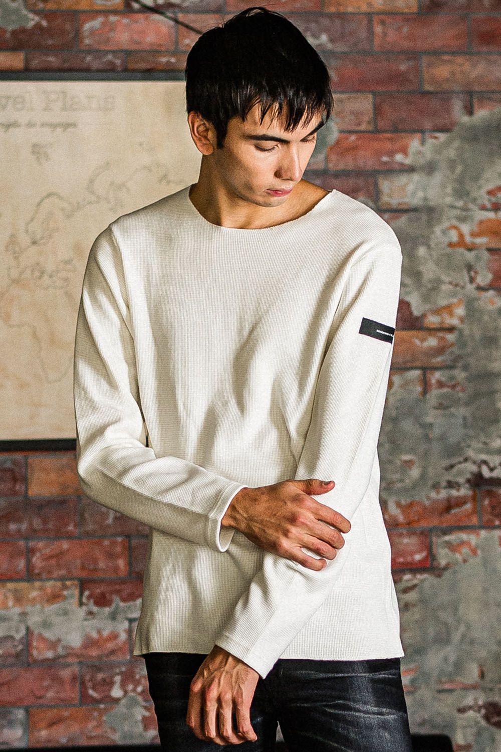 ST COTTON WAFFLE THERMAL / 【定番】 ロングスリーブ カットオフサーマル ホワイト