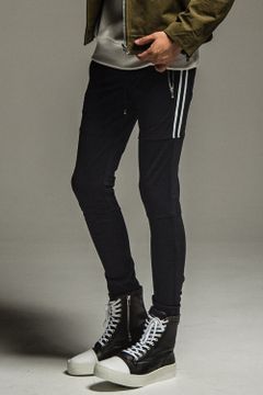 JOHNSON LINE HEAT PT / 【定番商品】 裏ボアフリース ハイブリットジャージー ラインパンツ ブラック / ホワイト