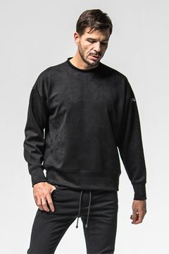 SUEDE DROP TRAINER / スウェード ロゴ ルーズ トレーナー (ブラック) (1月上旬入荷予定) ※オーダー締切：9月1日(月)18:00