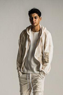 VELOURSFLEECE ZIP LOOSE HOODIE / ベロアフリース ジップアップパーカー （オフホワイト）