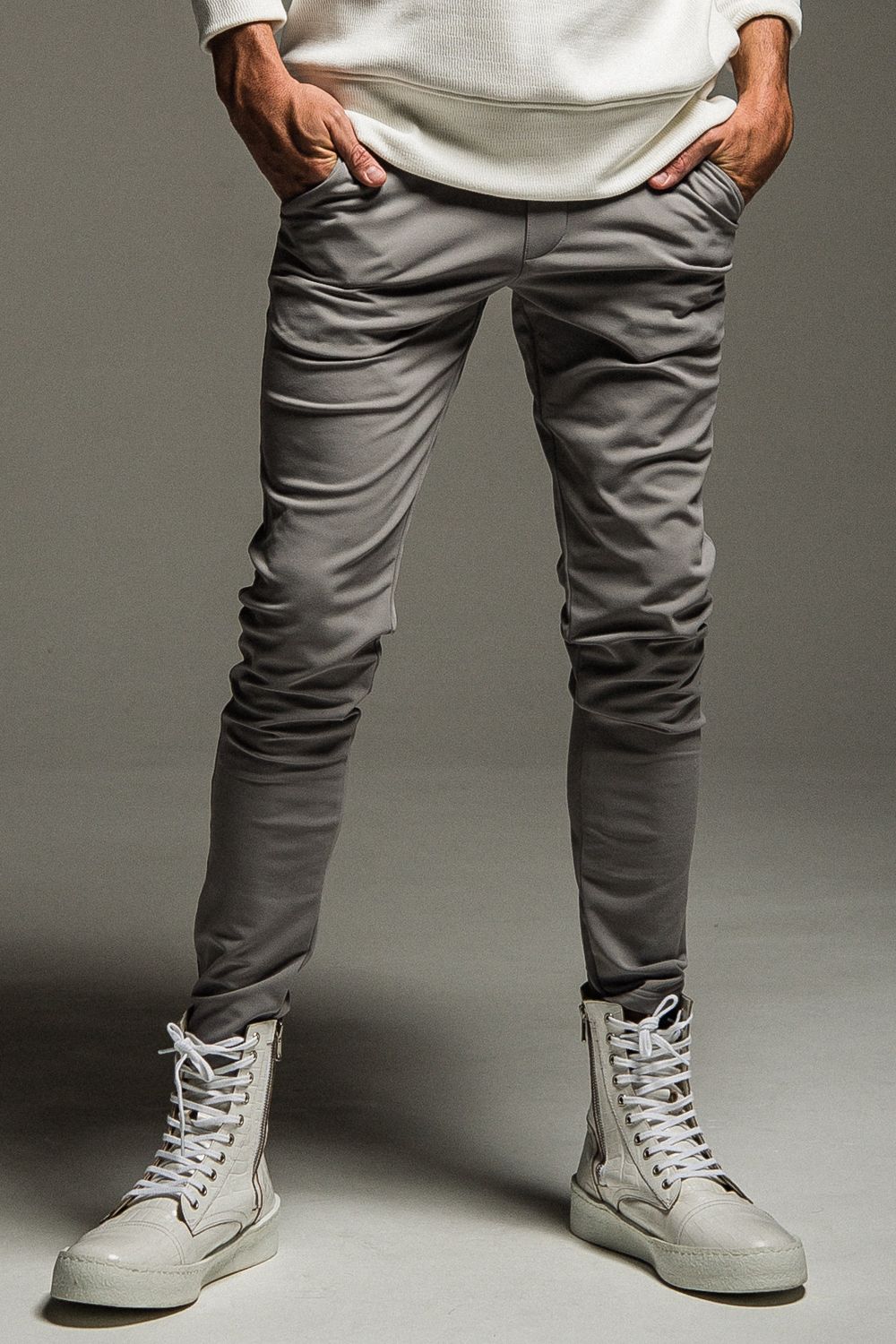 CHRIS EASY HEAT PANTS / 【定番商品】 ナイロンストレッチ 裏起毛 スラックスイージーパンツ グレー