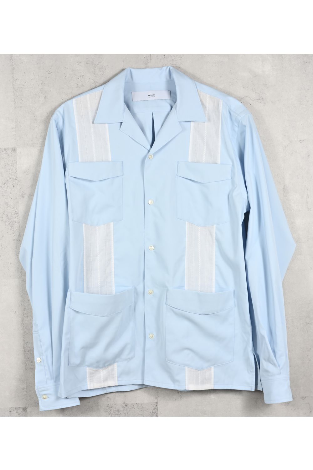 GUAYABERA SHIRTS / リラックスシルエット ストライプ柄 キューバシャツ (サックス) (3月中旬入荷予定) ※オーダー締切12/13(土)17:00