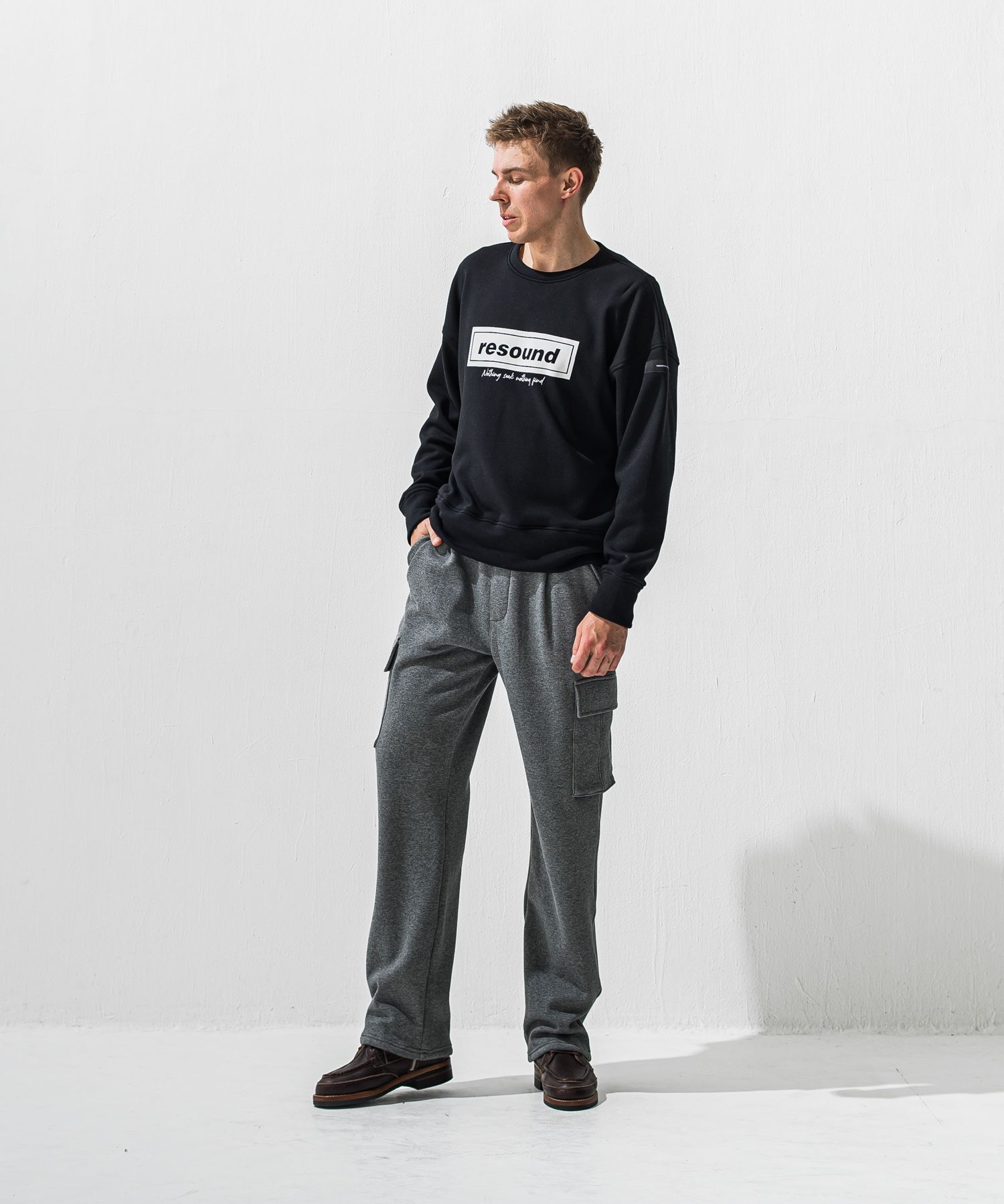 BOX VELOURS FLEECE DROP TRAINER / ボックスロゴ 裏起毛 ルーズトレーナー (ブラック) (11月上旬入荷予定) ※オーダー締切:9月7日(月)17時