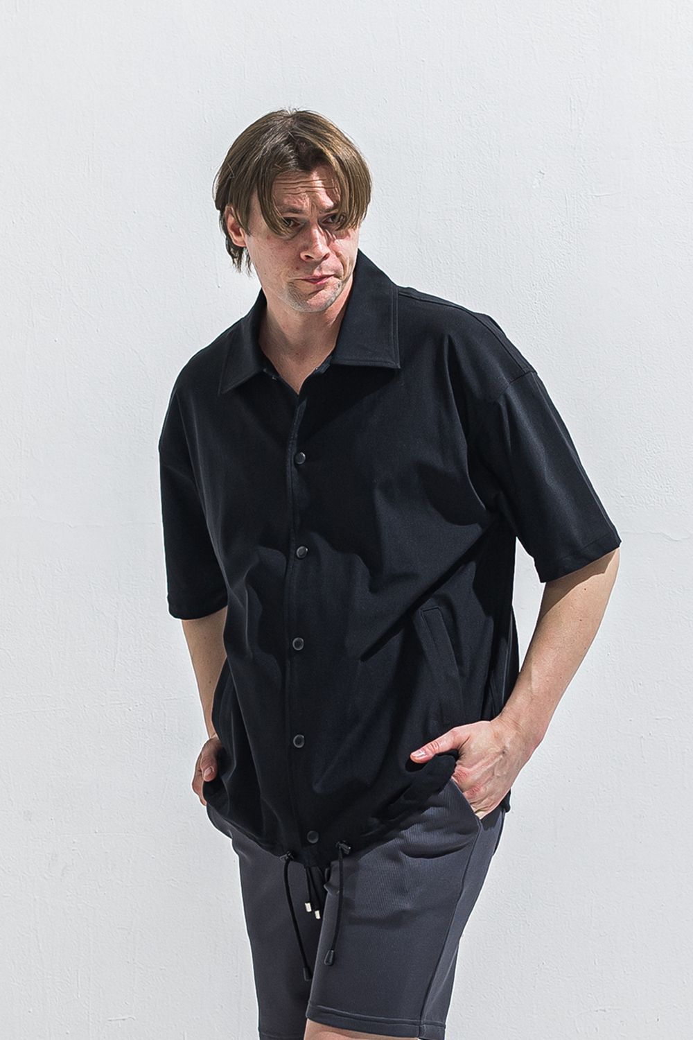 NYLON HALF COACH JACKET / ナイロン ハーフコーチジャケット （ブラック） (5月中旬頃入荷予定) ※オーダー締切2月15日(日)18時