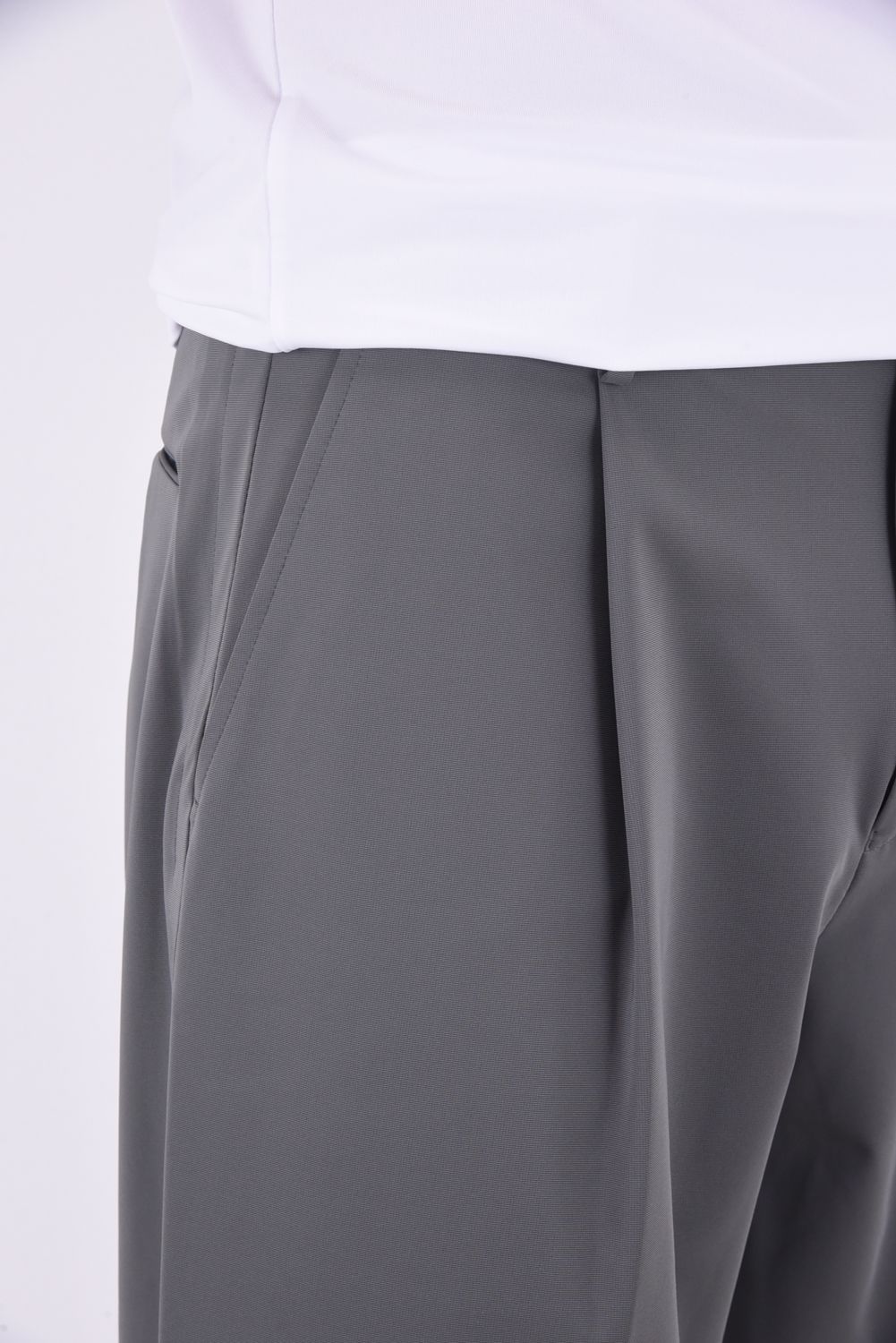 1OUT-PLEATS PANTS - STRETCH JERSEY / ポリエステルジャージー 1アウトプリーツ スラックス グレー