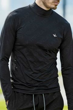RUNNING DIAGONAL LOGO  LONG T-SHIRTS / 総柄モックネック コンプレッション インナー ブラック