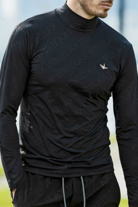 RUNNING DIAGONAL LOGO  LONG T-SHIRTS / 総柄モックネック コンプレッション インナー ブラック