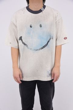 SMILY FACE PT DISTERESSED TEE / スマイリーフェイス クルーネック ダメージ Tシャツ (グレー)