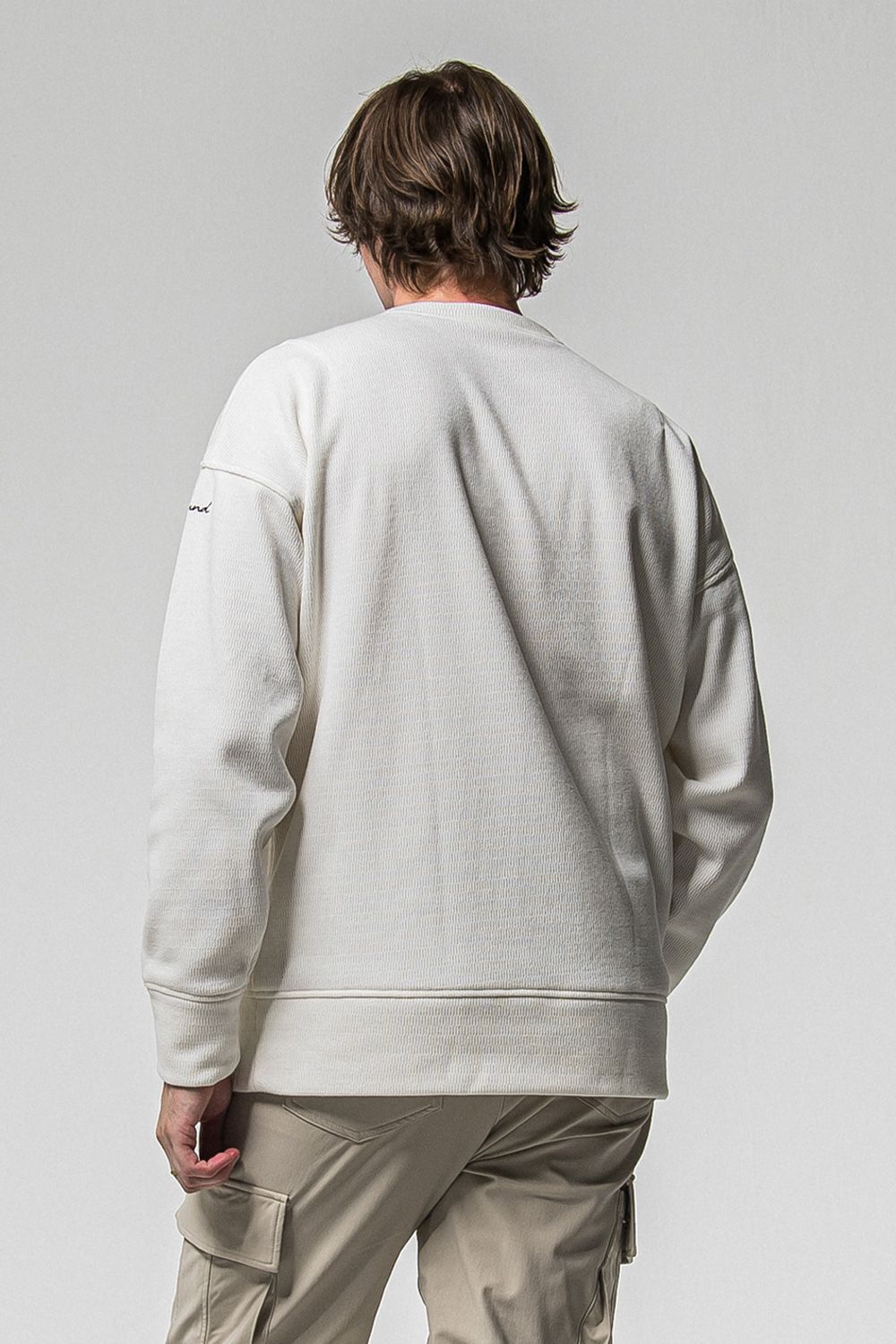 VELOURS FLEECE THERMAL  LOOSE TRAINER / 裏起毛 サーマル生地 ロングスリーブ トレーナー (ホワイト) (10月中旬入荷予定) ※オーダー締切：9月1日(月)18:00