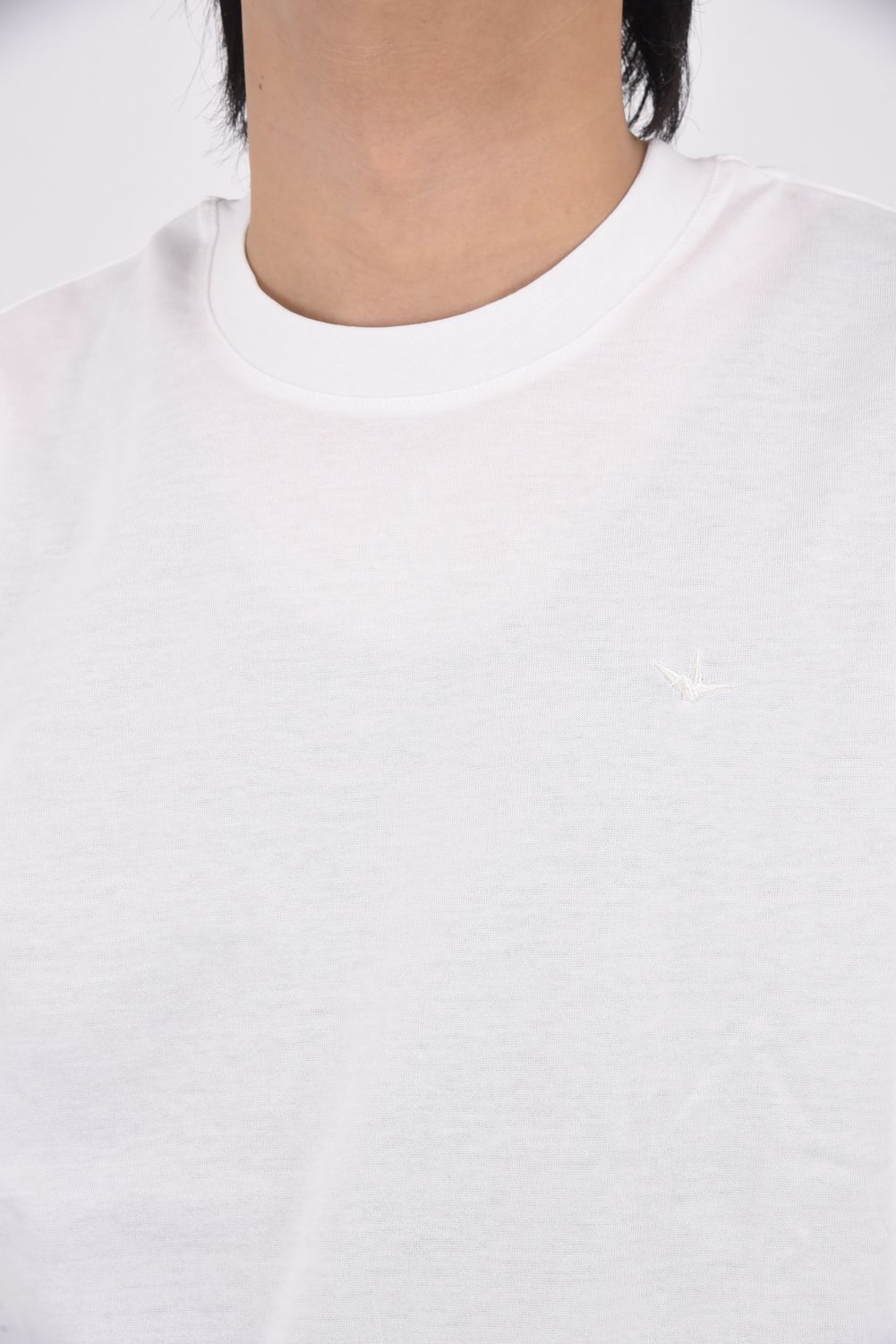 【25AW】 LONG T-SHIRT WITH RHINESTONE HEM / ラインストーンヘムシルケットロングTシャツ (ホワイト)