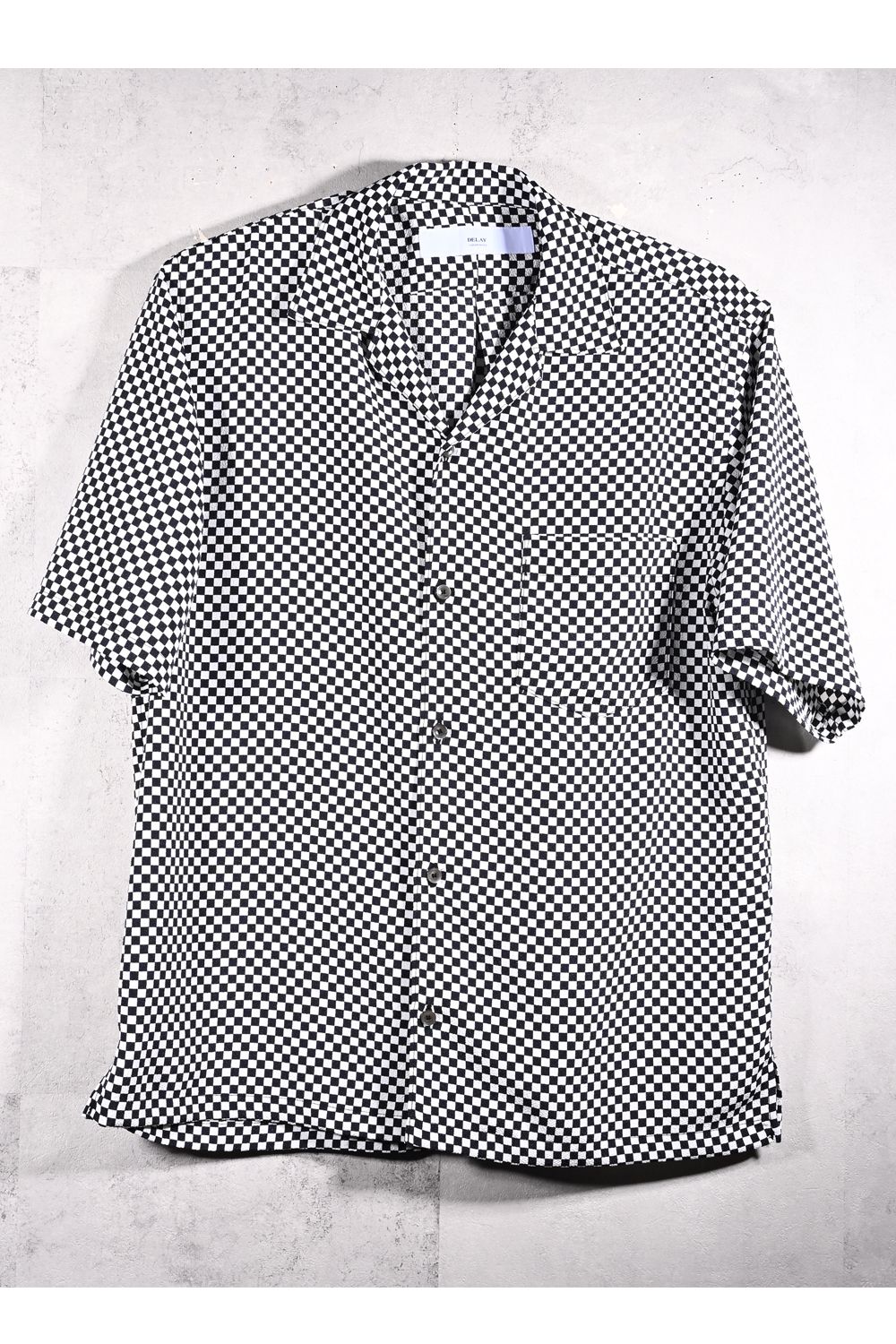 ICHIMATU SHIRTS / 市松模様 ハーフスリーブ オープンカラーシャツ (ブラック/ホワイト) (3月中旬入荷予定) ※オーダー締切12/13(土)17:00