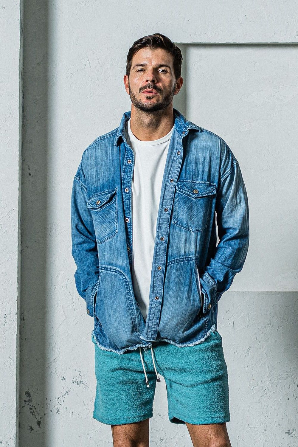 OVER DENIM SHIRTS / ヴィンテージ加工 ドロップショルダー ダンガリーシャツ ライトインディゴ