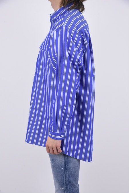 STRIPE LONG SLEEVES SHIRT / ストライプ ドロップショルダー オーバーサイズシャツ ブルー