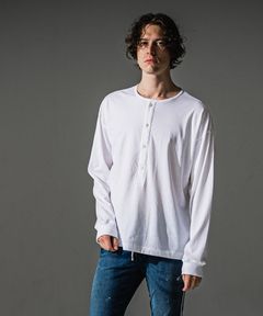 OVER HENRY LONGSLEAVE / オーバーサイズ ヘンリーネック ロングスリーブTシャツ (ホワイト) (7月中旬入荷予定) ※オーダー締切:5月23日(土)17時