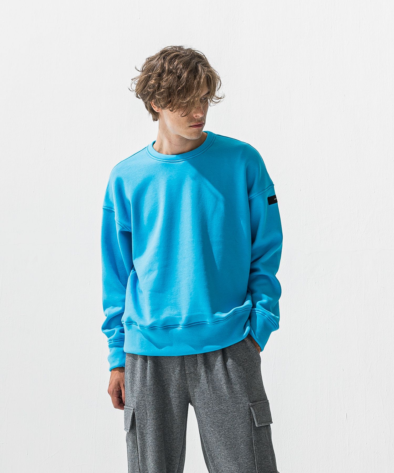 PIN ST RC VELOURS FLEECE DROP TRAINER / ピンストライプロゴ 裏起毛 ルーズトレーナー (ブルー) (11月上旬入荷予定) ※オーダー締切:9月7日(月)17時