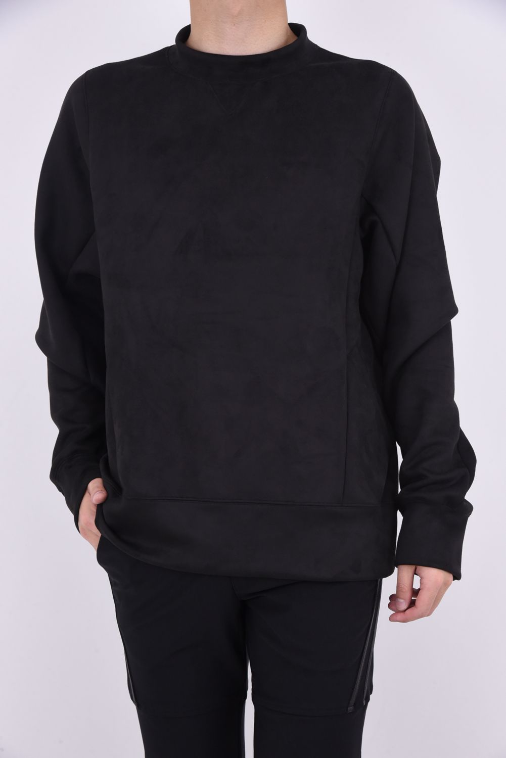 suède jersey solid trainer / スウェードジャージ モックネック トレーナー ブラック